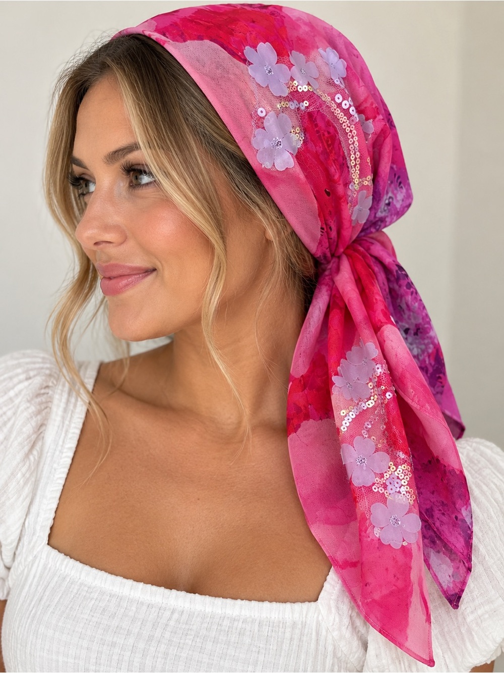 Curried Myrrh Free People Pink Floral Sequin Headscarf, beautiful piece 🩷 nwt